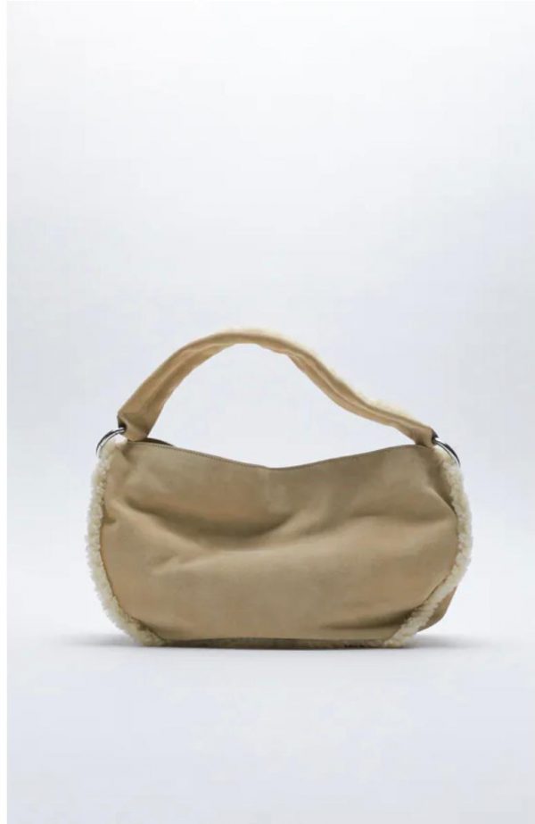 Faux Shearling Split Suede Shoulder Bag